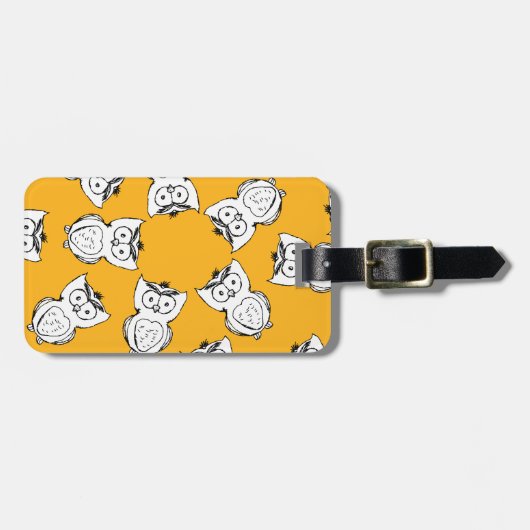 Yellow Cute Animal Pattern Cartoon Owl Pattern Bagagelabel (Voorkant horizontaal)