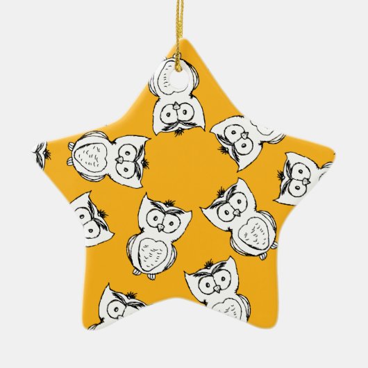 Yellow Cute Animal Pattern Cartoon Owl Pattern Keramisch Ornament (Voorkant)