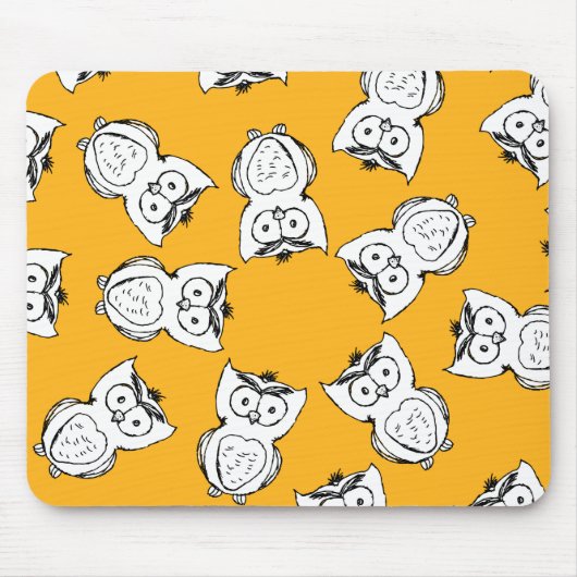 Yellow Cute Animal Pattern Cartoon Owl Pattern Muismat (Voorkant)