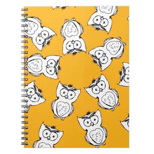 Yellow Cute Animal Pattern Cartoon Owl Pattern Notitieboek (Voorkant)