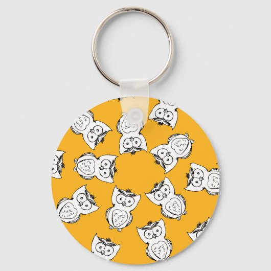 Yellow Cute Animal Pattern Cartoon Owl Pattern Sleutelhanger (Voorkant)