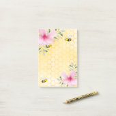 Yellow Cute bees roze tropische bloemkolen Post-it® Notes (Op bureau)