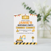 Yellow Cute Construction Truck Boys 2nd Birthday Briefkaart (Staand voorkant)