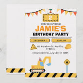 Yellow Cute Construction Truck Boys 2nd Birthday Save The Date (Voorkant / Achterkant)