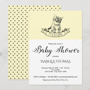 Yellow Cute Kitten Baby shower Invitation Kaart