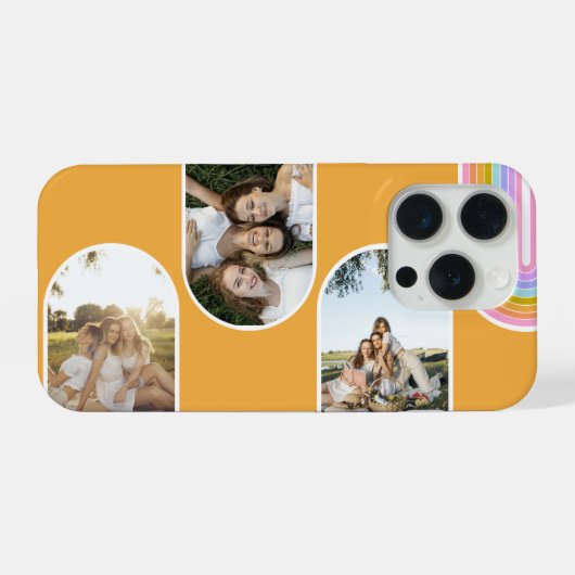 Yellow Cute Modern 3 Photo Layout Custom iPhone Hoesje (Achterkant horizontaal)