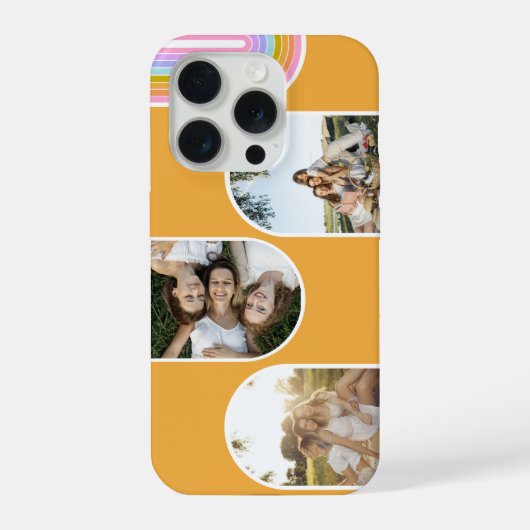 Yellow Cute Modern 3 Photo Layout Custom iPhone Hoesje (Achterkant)