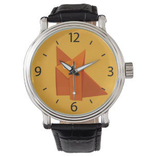 Yellow Cute Origami Fox Horloge