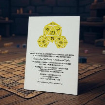 Yellow D20 Dice Wedding Invite