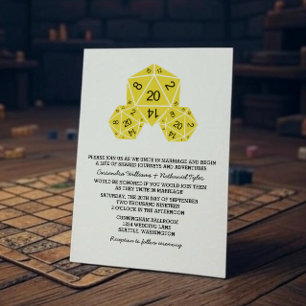 Yellow D20 Dice Wedding Invite Kaart