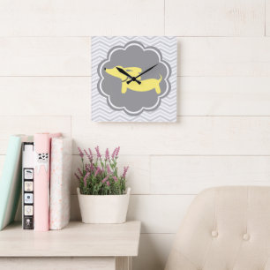 Yellow Dachshund Doxie Wiener Dog Wall klok