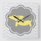 Yellow Dachshund Doxie Wiener Dog Wall klok (Voorkant)