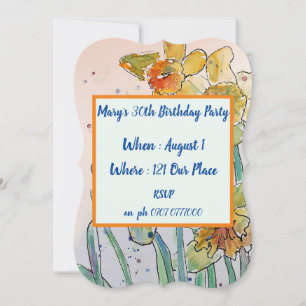 Yellow Daffodil Floral 40th Birthday Invitation Kaart
