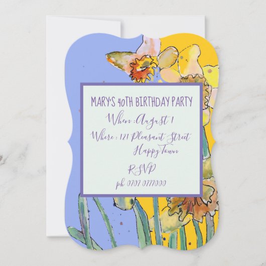 Yellow Daffodil Floral 40th Birthday Invitation Kaart (Voorkant)