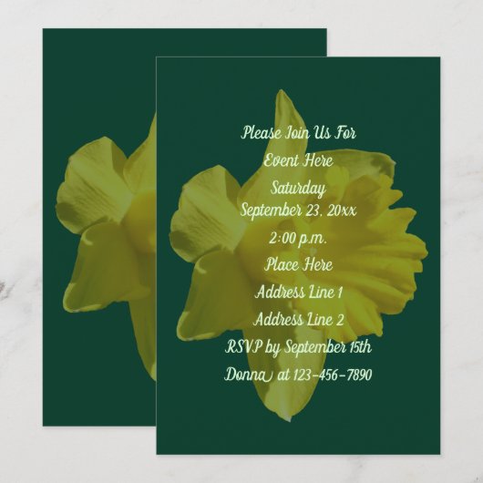 Yellow Daffodil Floral Party Kaart (Voorkant / Achterkant)