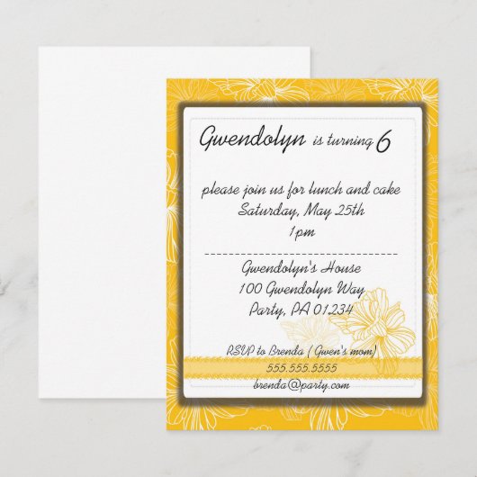 Yellow Daffodil Party Invitation Cards Kaart (Voorkant / Achterkant)