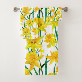 Yellow Daffodil Pattern Bad Handdoek
