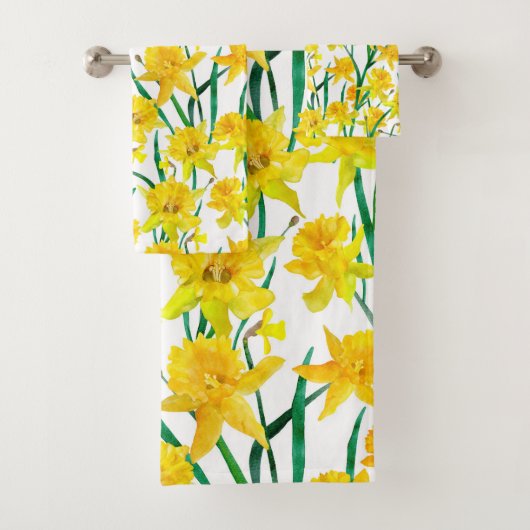 Yellow Daffodil Pattern Bad Handdoek (Insitu)