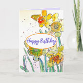 Yellow Daffodil Spring Flower Waterverf Verjaardag Kaart (Voorkant)