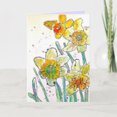 Yellow Daffodil Spring Flower Waterverf Verjaardag Kaart (Voorkant)