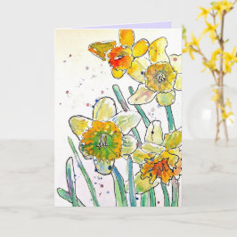 Yellow Daffodil Spring Flower Waterverf Verjaardag Kaart