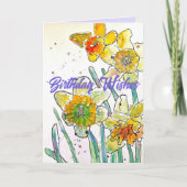 Yellow Daffodil Spring Flower Waterverf Verjaardag Kaart (Voorkant)