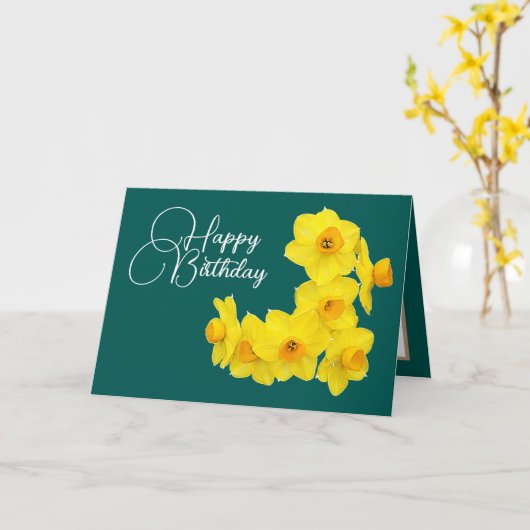 Yellow Daffodils cyaan achtergrond Birthday Kaart (Gele Bloem)