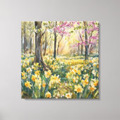 Yellow Daffodils in Spring Forest Watercolor  Canvas Afdruk (Voorkant)