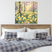 Yellow Daffodils in Spring Forest Watercolor  Canvas Afdruk (Insitu (Slaapkamer))