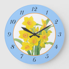 Yellow Daffodils on Blue Floral Wall Clock Grote Klok