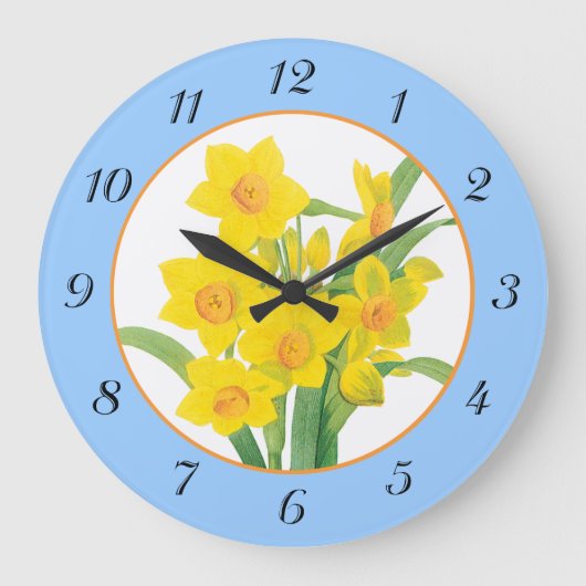 Yellow Daffodils on Blue Floral Wall Clock Grote Klok (Voorkant)