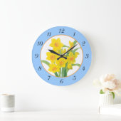 Yellow Daffodils on Blue Floral Wall Clock Grote Klok (Huis)