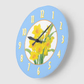 Yellow Daffodils on Blue Floral Wall Clock Grote Klok (Hoek)