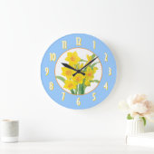 Yellow Daffodils on Blue Floral Wall Clock Grote Klok (Huis)