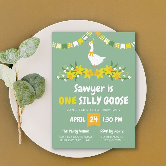 Yellow Daffodils One Silly Goose First Birthday Kaart