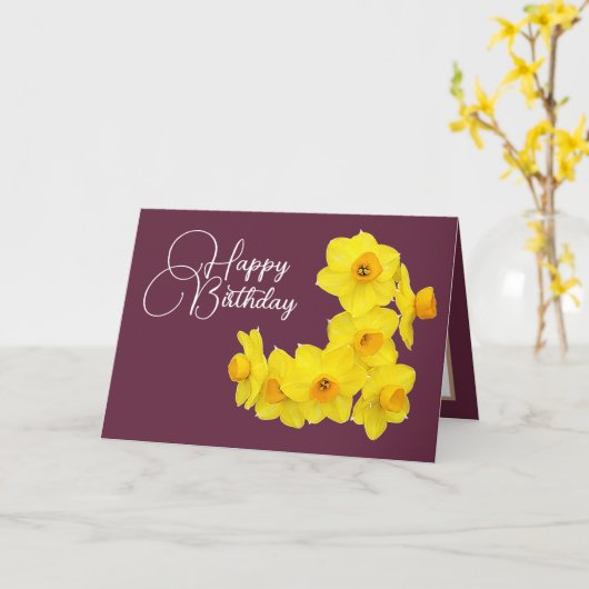 Yellow Daffodils Plum Background Birthday Kaart (Gele Bloem)