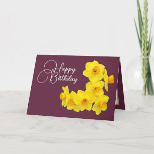 Yellow Daffodils Plum Background Birthday Kaart