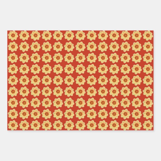 Yellow Dahlia Floral Pattern Inpakpapier Vel (Voorkant)