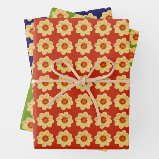 Yellow Dahlia Floral Pattern Inpakpapier Vel (In situ)