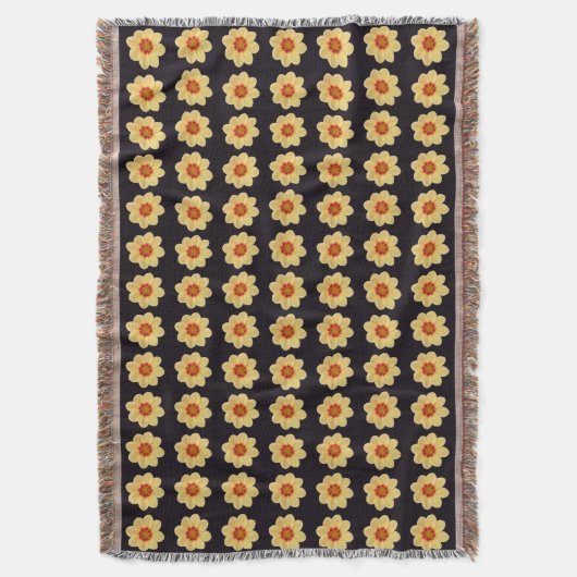Yellow Dahlia Floral Pattern op Black Deken (Voorkant Verticaal)