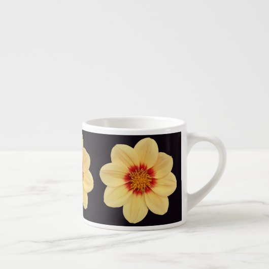 Yellow Dahlia Floral Pattern op Black Espresso Kop (Rechts)