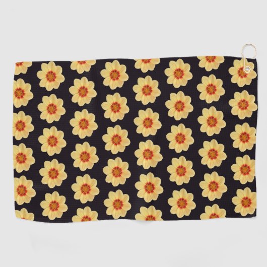 Yellow Dahlia Floral Pattern op Black Golfhanddoek (Horizontaal)