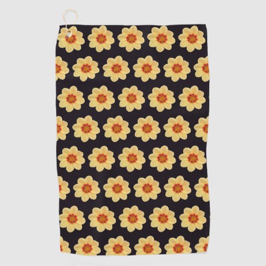 Yellow Dahlia Floral Pattern op Black Golfhanddoek (Voorkant)
