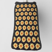 Yellow Dahlia Floral Pattern op Black Golfheadcover (Draai 90)