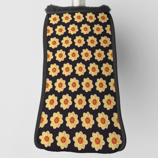 Yellow Dahlia Floral Pattern op Black Golfheadcover (Draai 90)