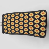 Yellow Dahlia Floral Pattern op Black Golfheadcover (Voorkant)