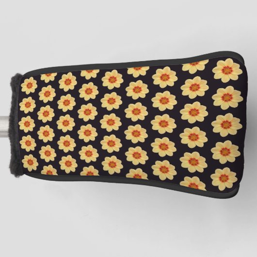 Yellow Dahlia Floral Pattern op Black Golfheadcover (Voorkant)