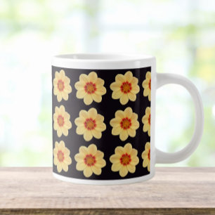 Yellow Dahlia Floral Pattern op Black Grote Koffiekop