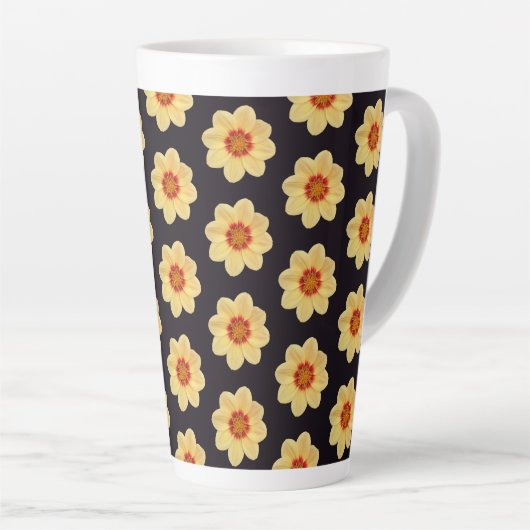 Yellow Dahlia Floral Pattern op Black Latte Mok (Rechterhoek)
