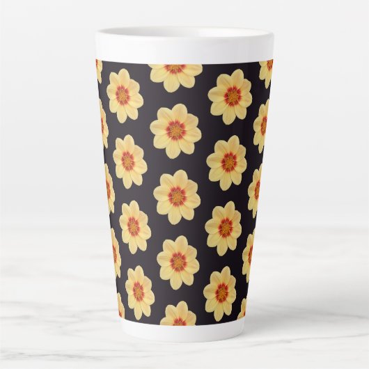 Yellow Dahlia Floral Pattern op Black Latte Mok (Voorkant)